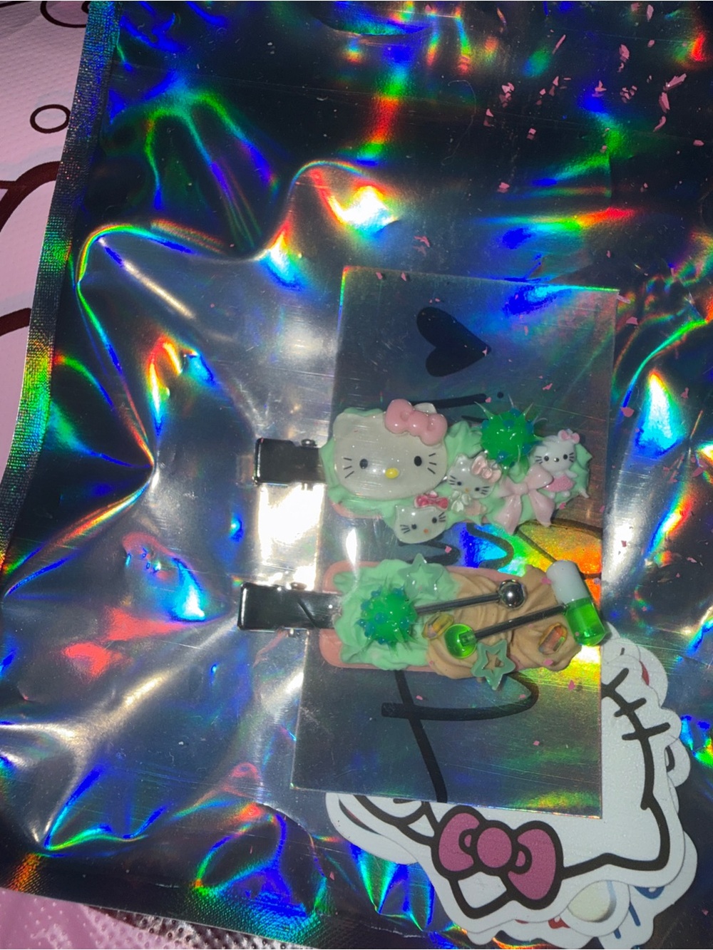 Hello Kitty Mint Green and Pink hair Clip Set